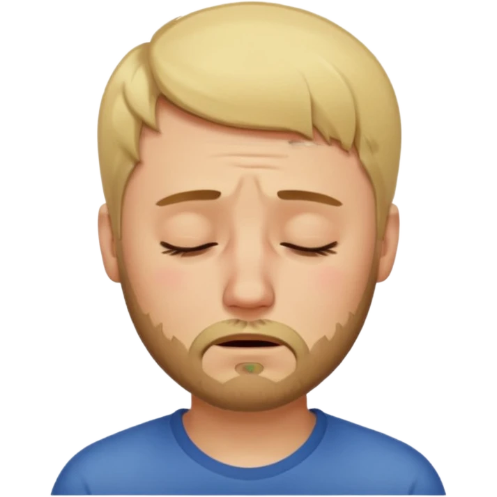 A man with short unparted blond hair hair and a short brown  beard making a weary crying  face with eyes closed emoji