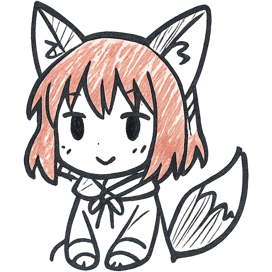 An anime girl with red hair in a fox costume emoji