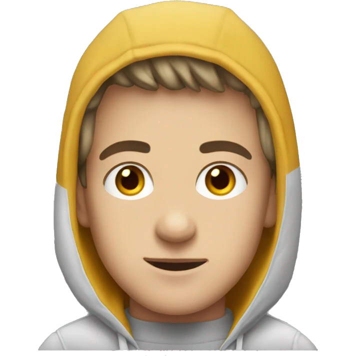 young man, short fair hair, grey eyes, wearing hoody emoji