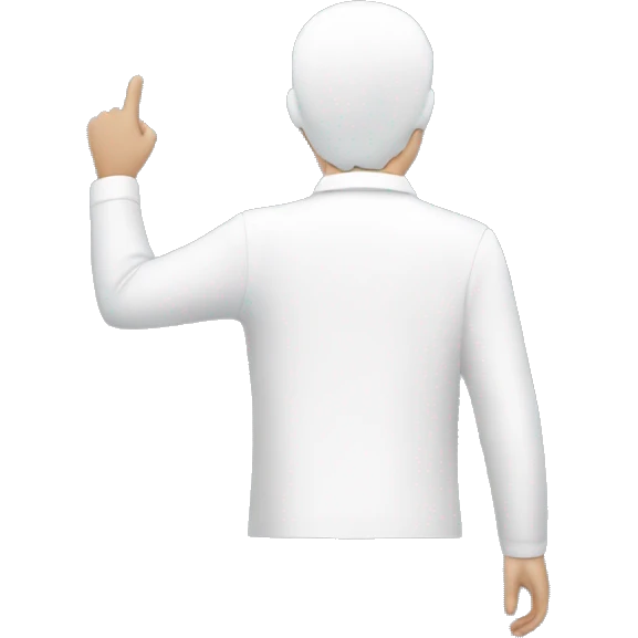 white shirt from behind, boy pointing up emoji