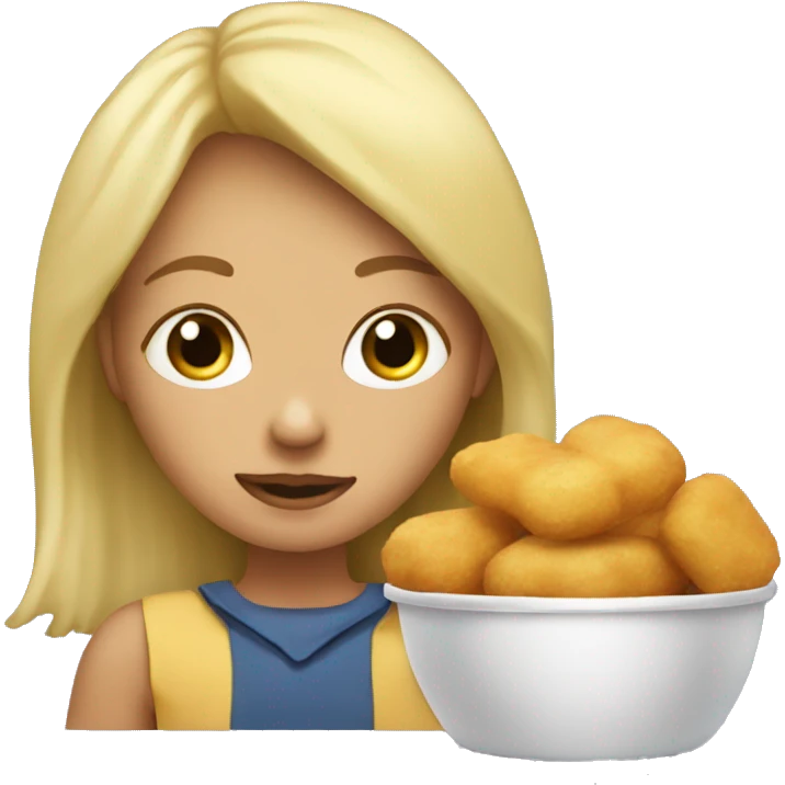 A blond girl eats potatoes and chicken nuggets emoji