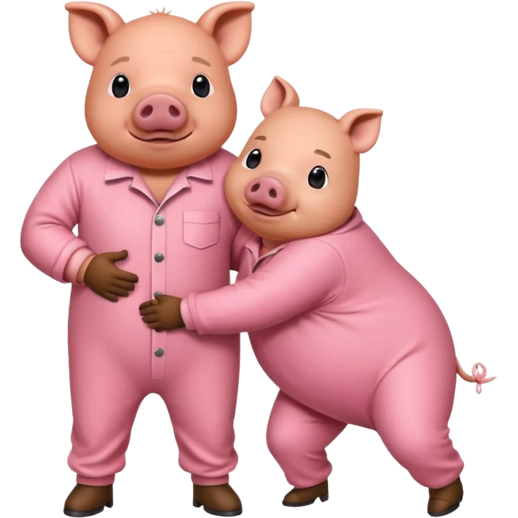 A pig bent over in a orange prison jumpsuit getting humped by a larger hog emoji