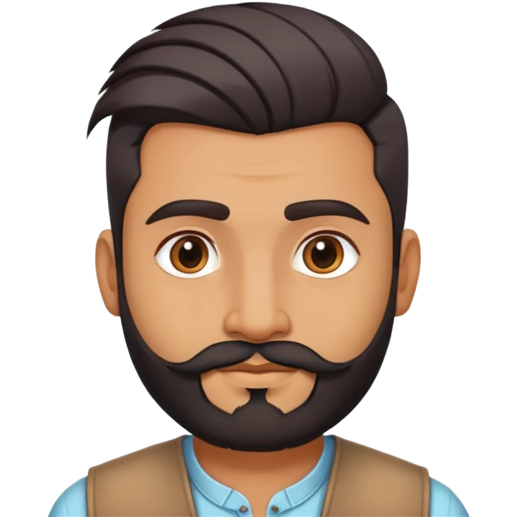 indian man with undercut hair style in casual dress with light facial hair, said face emoji