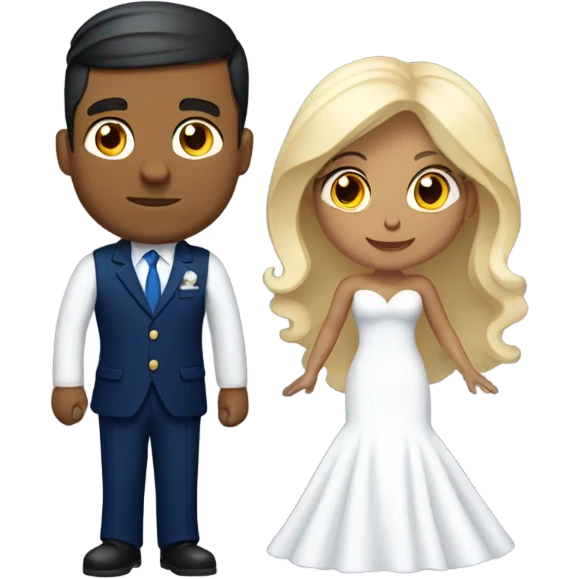Puerto rican beard short hair with blue hat and navy blue suit getting Married with blond long hair girl with white  wedding dress  emoji