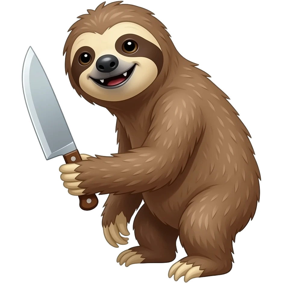 turn back looking askance going smiling evil killer sloth w big knife emoji