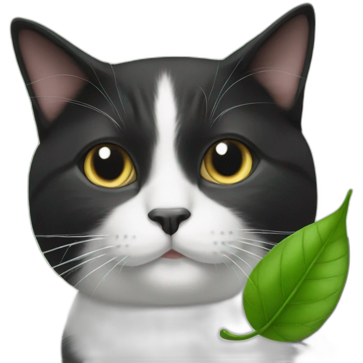 tuxedo cat with leaf on head emoji