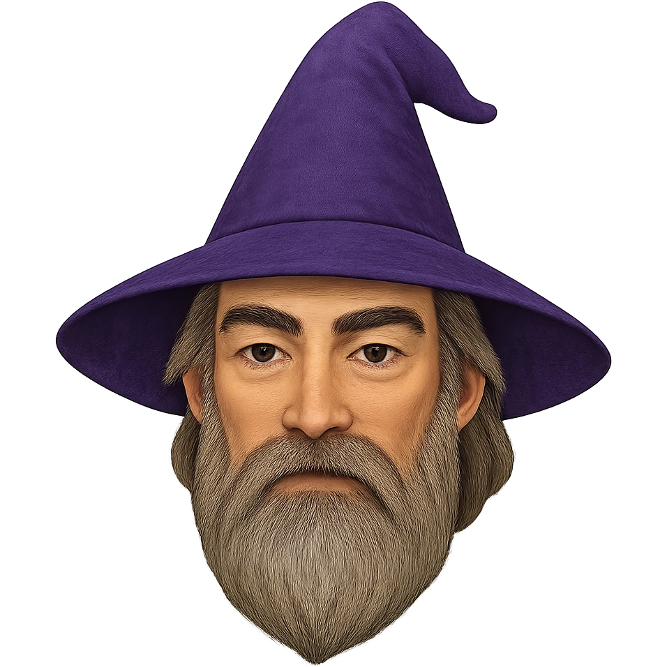 face with purple wizard hat, digital illustration emoji