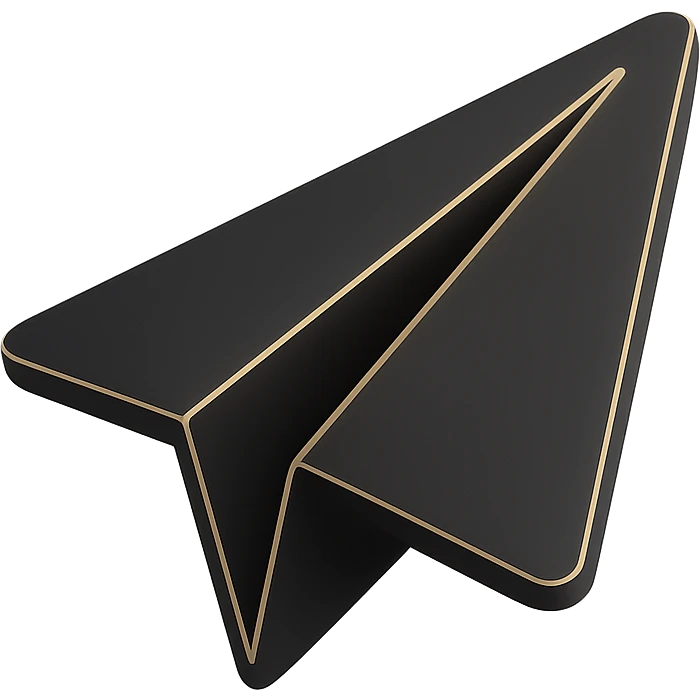 paper airplane icon or Telegram app icon in 3D black style emoji