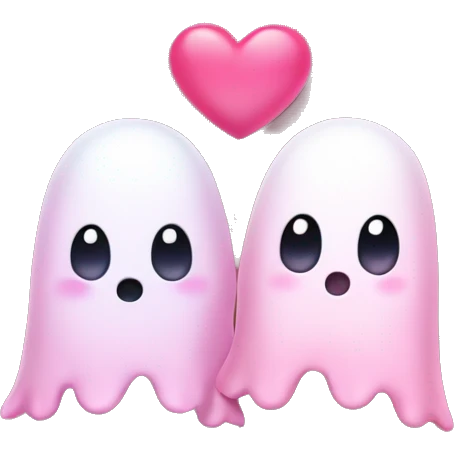 Two cute Ghost Friends pink Little Hearts  emoji