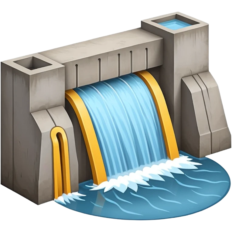 Emoji-style illustration of flood protection dam, flat vector look, bold outlines, minimal details, no background. emoji