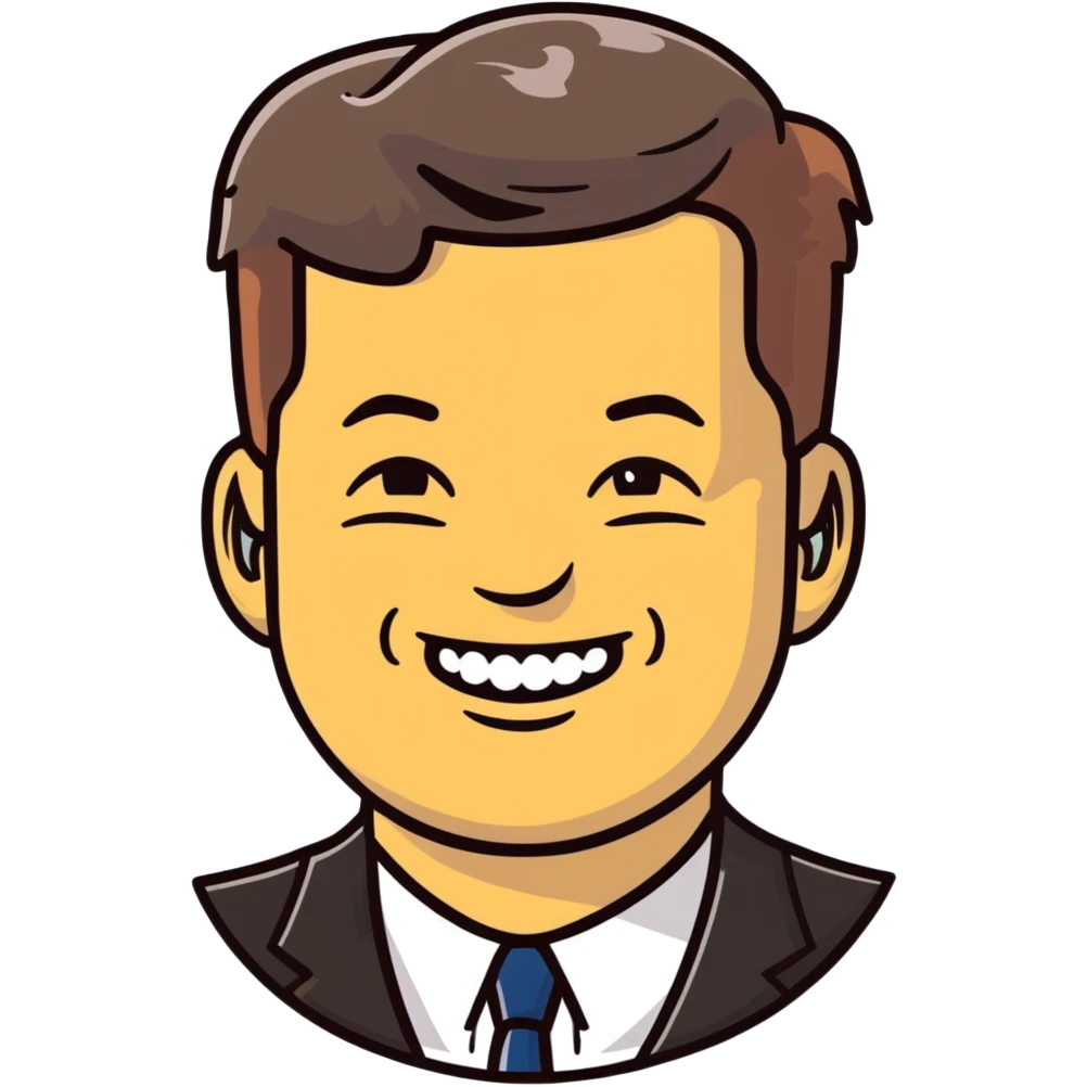John F Kennedy with his classic smile emoji