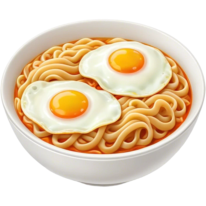 Spicy bowl of noodles with fried eggs emoji