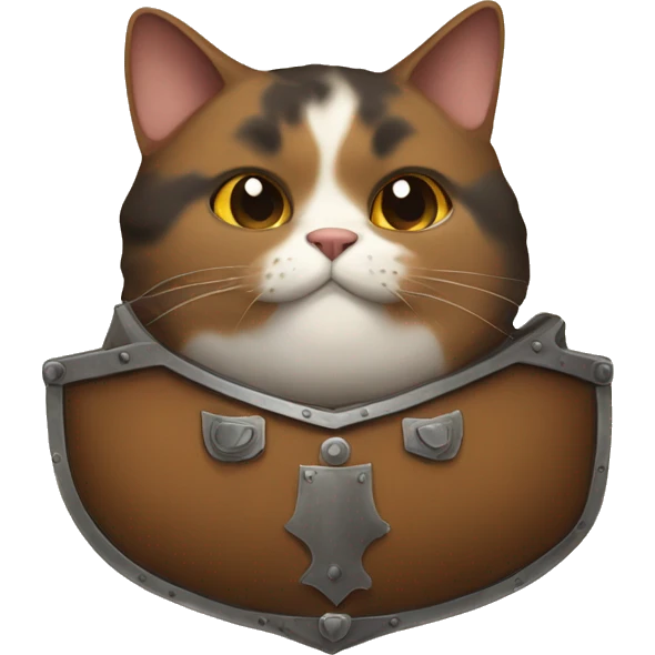 Fat brown calico cat with a shield  emoji