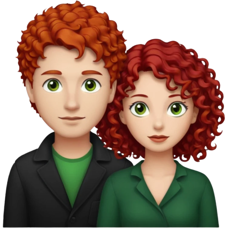 create a couple men with a red hair and browm eyes and woman with curly black hair and green eyes emoji