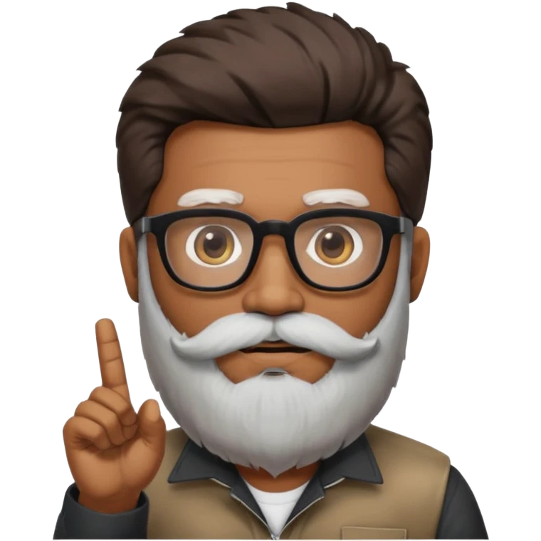 Indian software developer with beards and specs, with few white hairs in mostly black beard and hair. Hair fluffy and back brushed. Mustache pointing down and beard not neatly done emoji