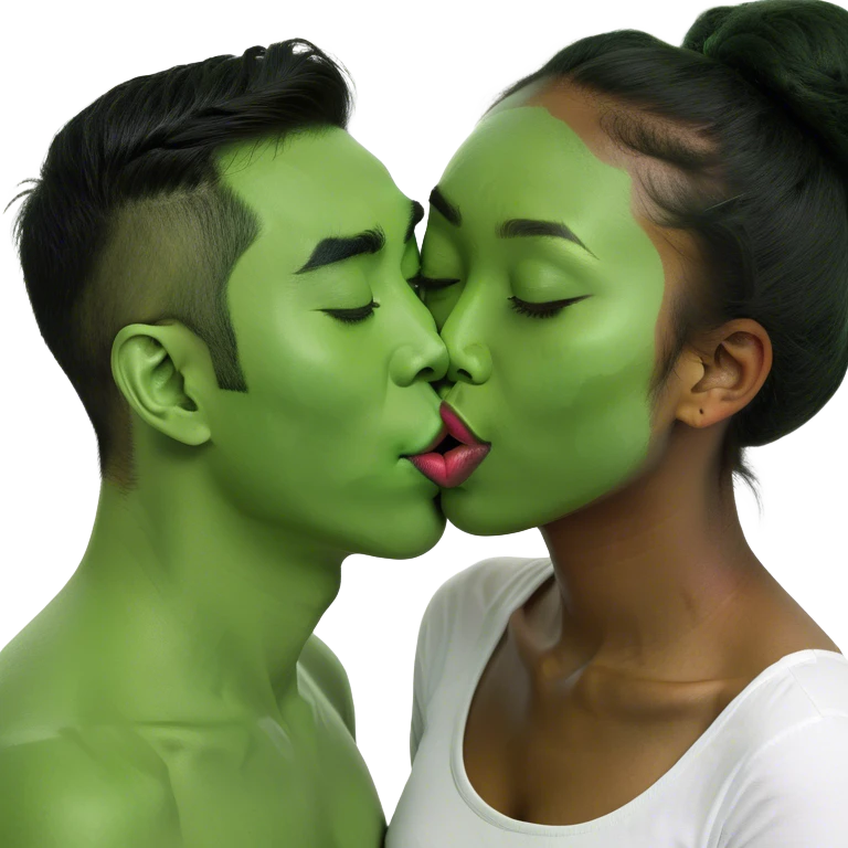 Asian man kissing black girl  emoji