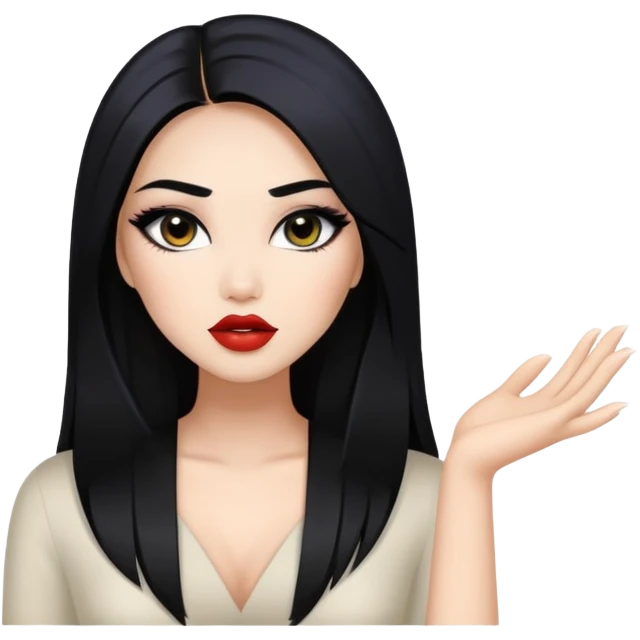baddie with Asian and Latina features, long straight black hair, glamour makeup, white skin emoji