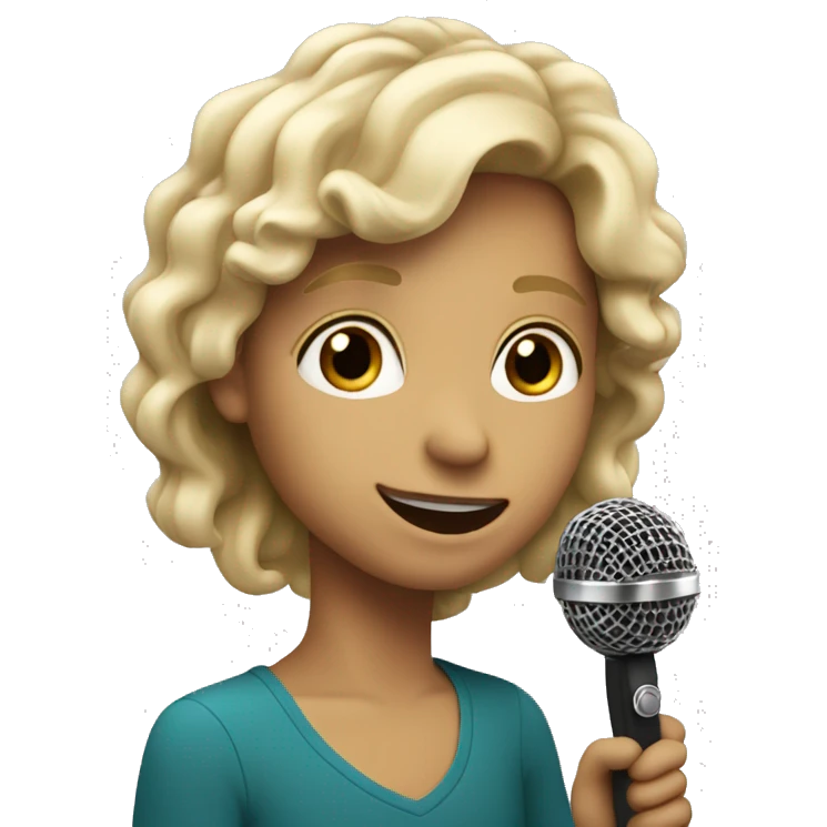 I sing with microphone. I got long light hair and nice face, eyes like olive colour  emoji