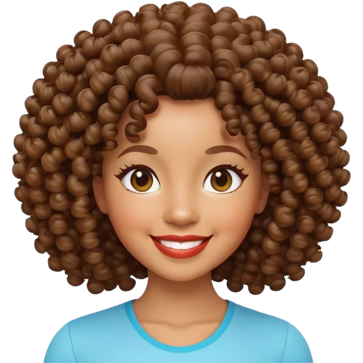 light skin Black woman with curly hair, smiling, 3D Apple Memoji style emoji