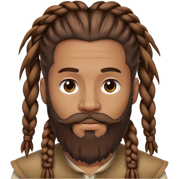 Man with dreadlocs styled into two braids going back big beard emoji