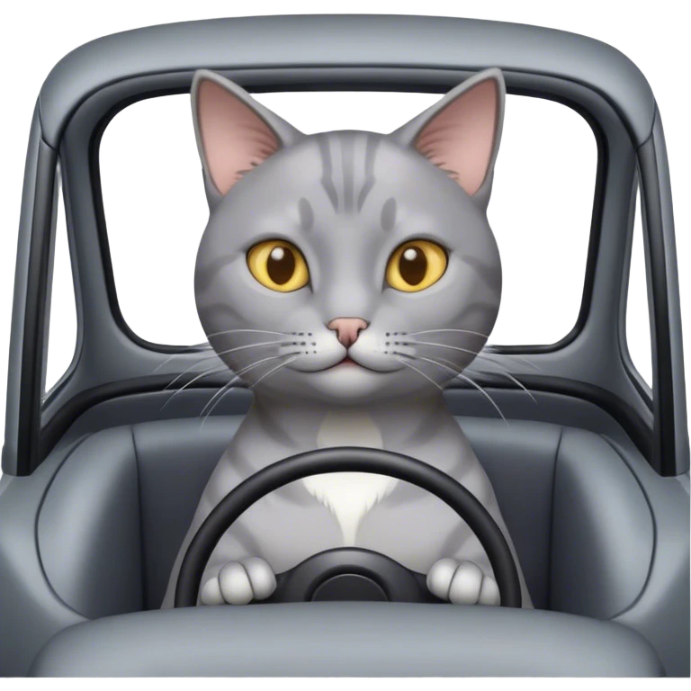 Gray cat driving a car emoji