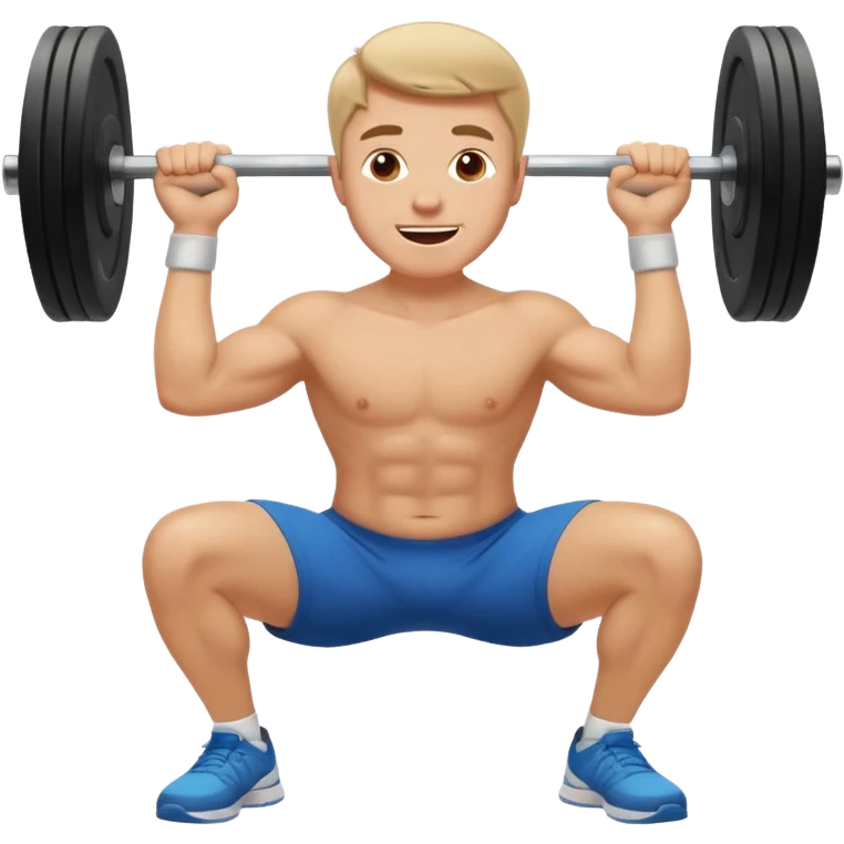 white man doing squat workout, happy expression, no dumbbells emoji