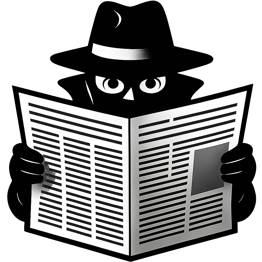 a spy, hiding behind a newspaper, only eyes visible emoji
