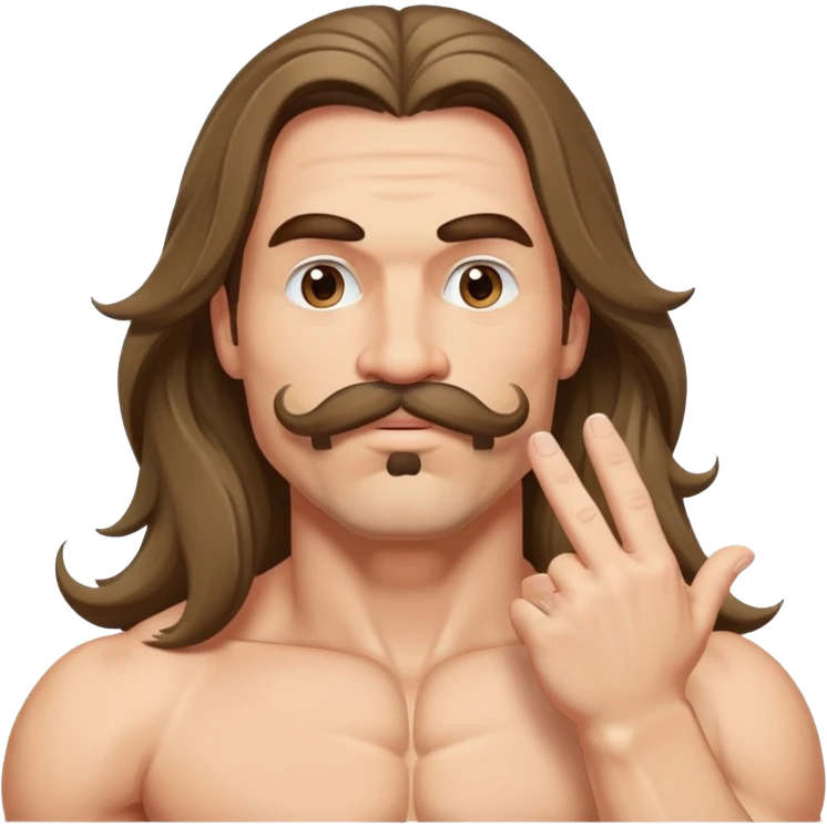 super jacked guy with long hair and a mustache, blowing a kiss emoji