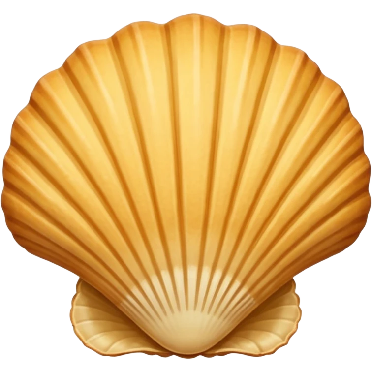 A madeleine pastry. Scalloped seashell shape with four to five vertical lines going in the same direction. Light golden brown. Scalloped edge. Cookie. Flat. Long. emoji