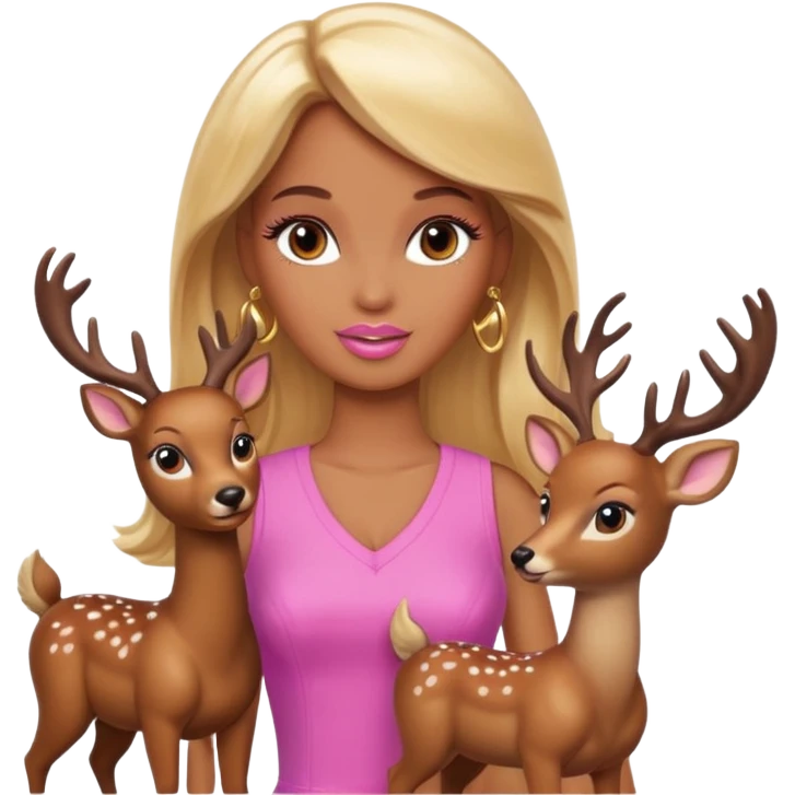 brown skin blonde barbie with deer emoji