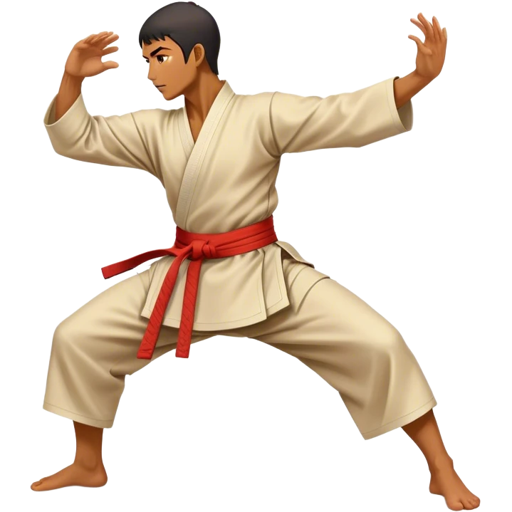 Cinematic Realistic Kung Fu Action Emoji, depicted as an epic martial arts scene with a master executing a precise move in traditional attire, rendered with fluid motion and vibrant textures under dramatic high-contrast lighting. emoji
