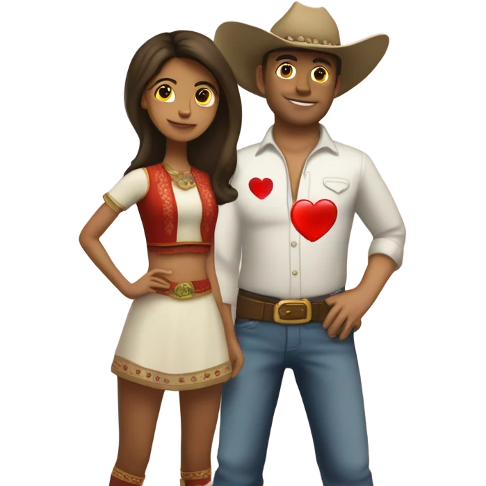 white Cowboy holding heart with desi girl full body emoji
