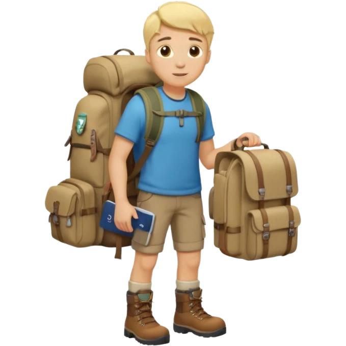 blonde haired Traveler character with passport, backpacker, male emoji