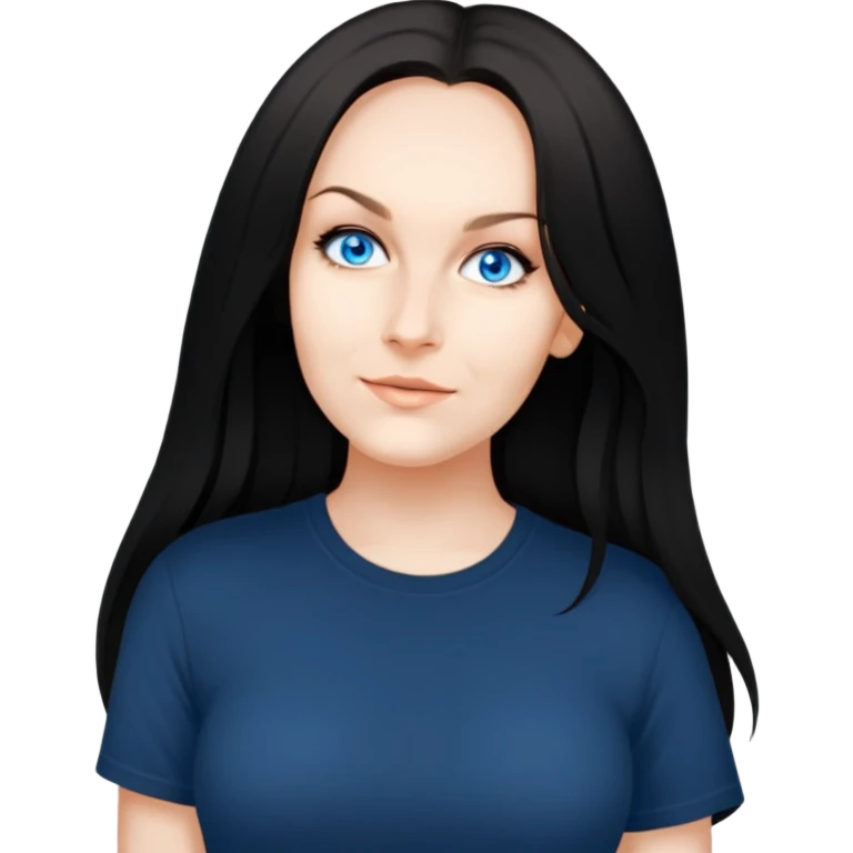 female, wearing black tshirt, long black hair emoji