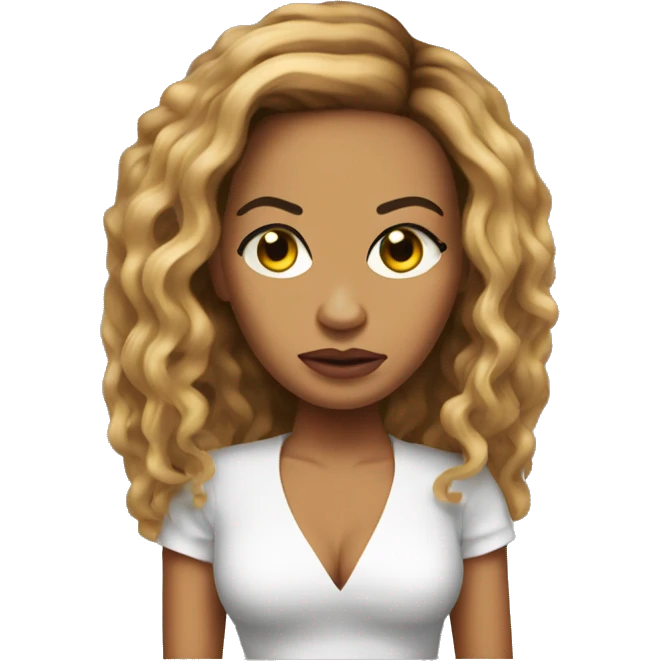 Full-body Beyonce with a big head with sad face emoji
