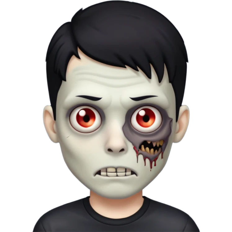 Zombie boy with emo black long hair and black shirt emoji