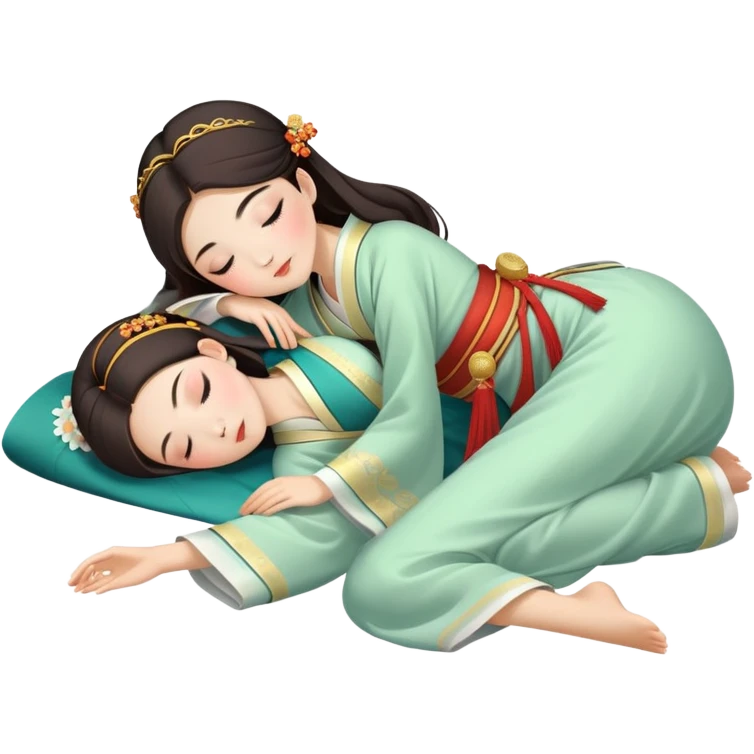 Beautiful girl in Hanfu lying on the ground sleeping emoji