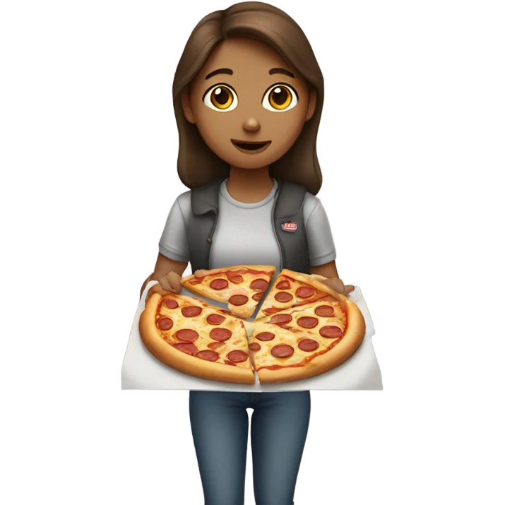 Girl with brown hair eating a pizza  emoji