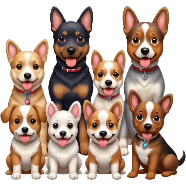 1 german shephard, 1 bulldog, 1 poodle, 1 husky, 1 dachshund emoji