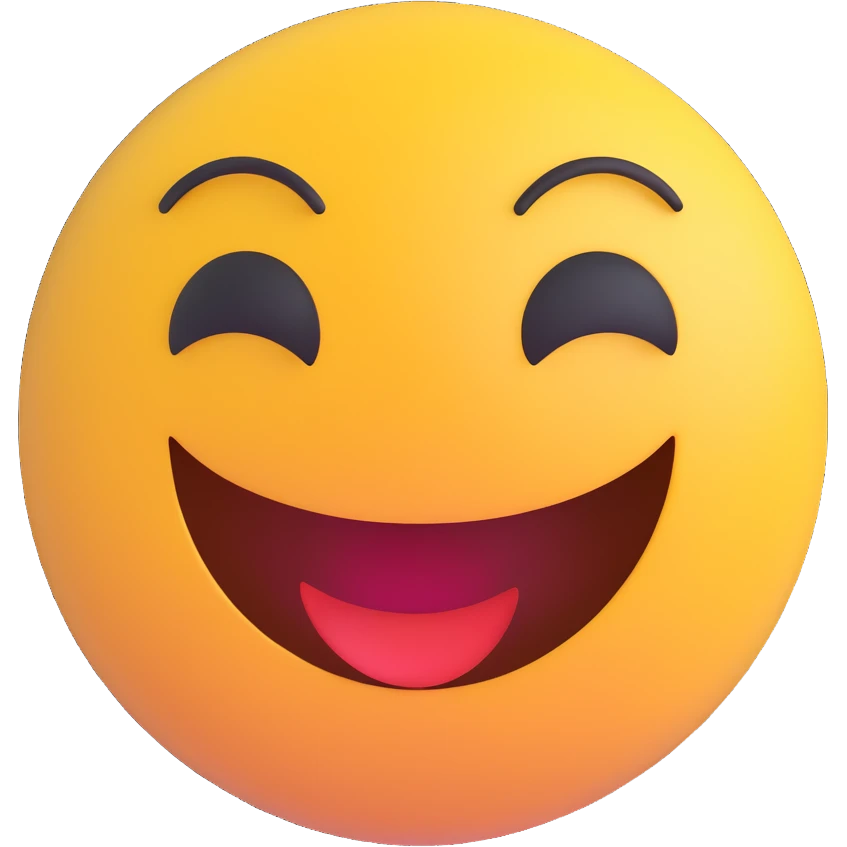 3D smiley emoji, round shape, student studying in cafe, brown color, smiling face emoji