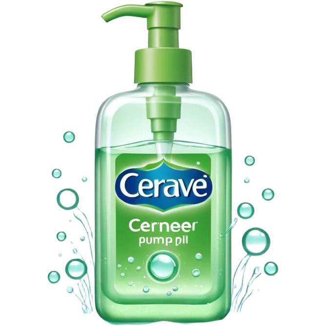 `CeraVe-shaped white rectangular pump bottle with soft green label CeraVe” stripe. Surrounded by floating water bubbles, glowing light particles, and a gentle green mist. Feels like a calm hydration spell in a bottle. Clean, glossy, emoji-style.`magical
 emoji