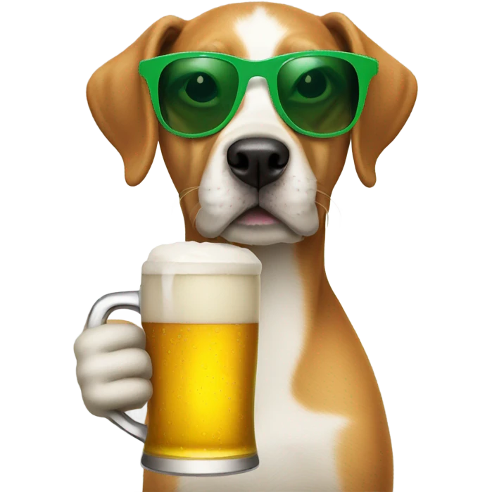 Dog holding a beer with green sunglasses  emoji