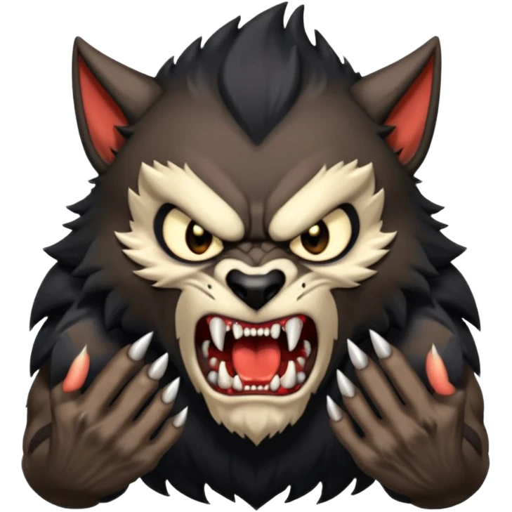 Create an emoji of Werewolf half bodied till waist sharp nails angry face black  emoji