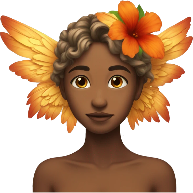 big wings, flower, Beautiful, fairy, gold, orange,red, long hair emoji