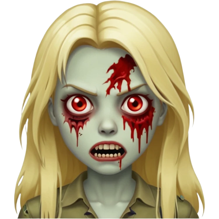 girl zombie with blonde long hair with teeth and serious face emoji