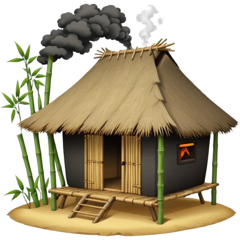 bamboo hut with volcano in the back emoji