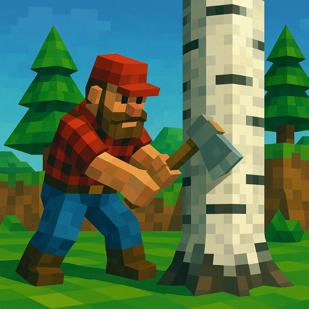Lumberjack chopping down a birch tree.
 emoji