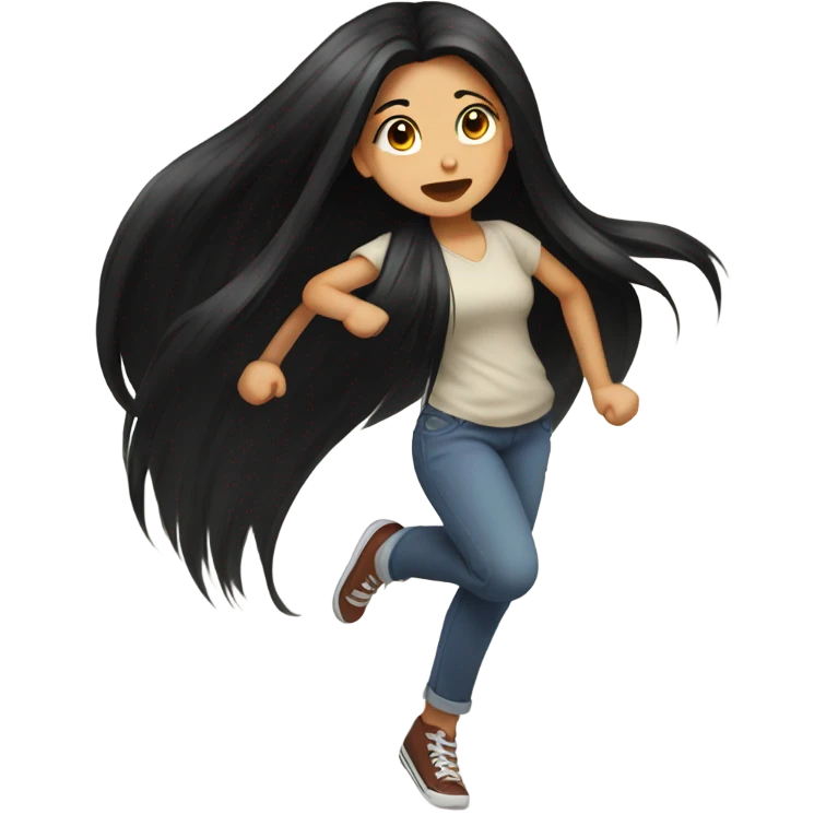 Girl with long black hair stomping emoji