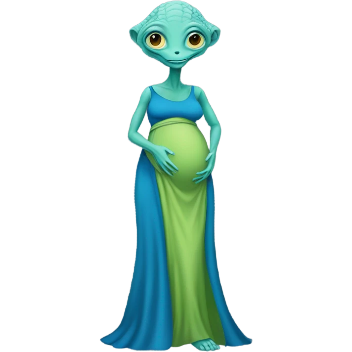 Pregnant Reptilian alien woman, full body in blue dress emoji