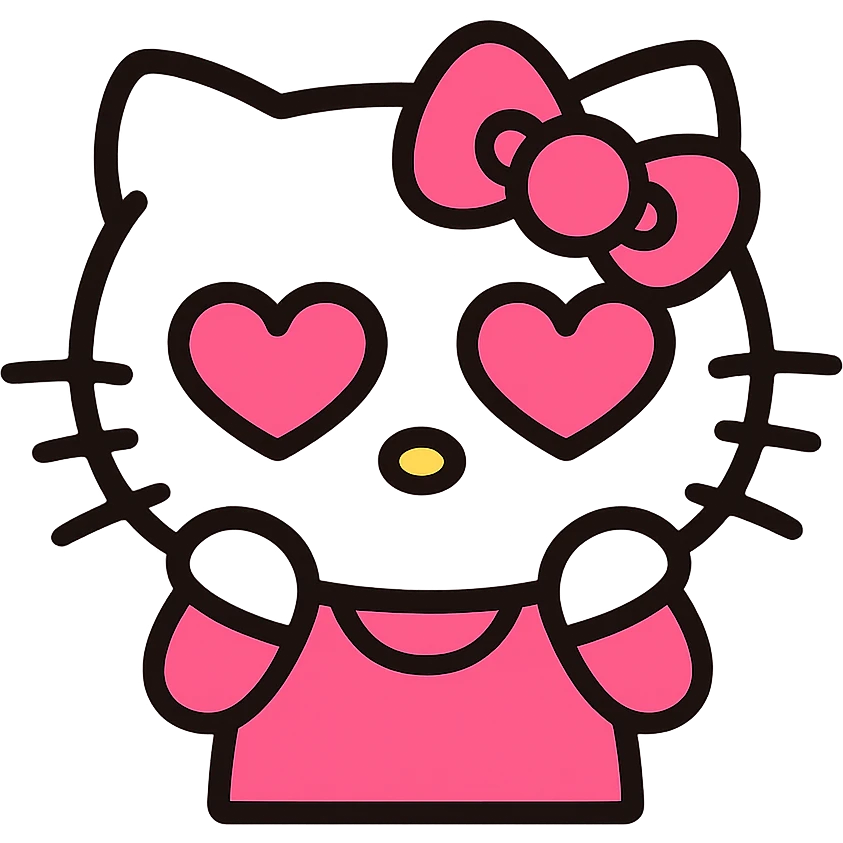in love Hello Kitty emoticon, pink and white girly aesthetic, icon style emoji